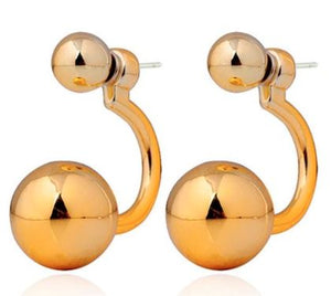 *E450 Gold Behind The Ear Double Ball Earrings - Iris Fashion Jewelry