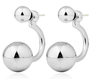 *E453 Silver Behind The Ear Double Ball Earrings - Iris Fashion Jewelry