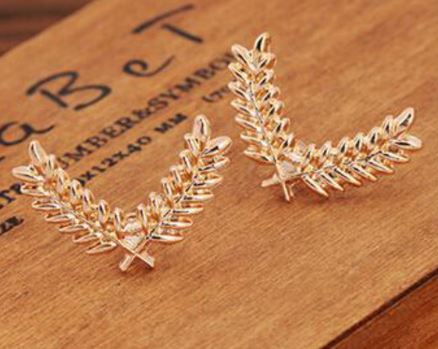 F65 Gold Small Wheat Branch Collar Pins (Set of 2) - Iris Fashion Jewelry