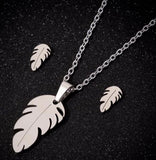 N292 Silver Feather Stainless Steel Necklace with FREE Earrings - Iris Fashion Jewelry