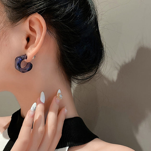 E1756 Silver Blue Acrylic Open Hoop Peek a Boo Earrings - Iris Fashion Jewelry