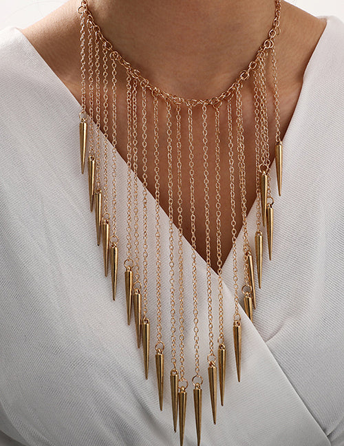 N1774 Gold Chain Spike Tassel Necklace with FREE EARRINGS - Iris Fashion Jewelry