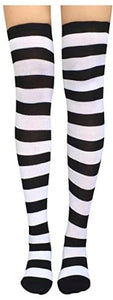 SF271 Black & White Wide Stripe Thigh High Socks - Iris Fashion Jewelry