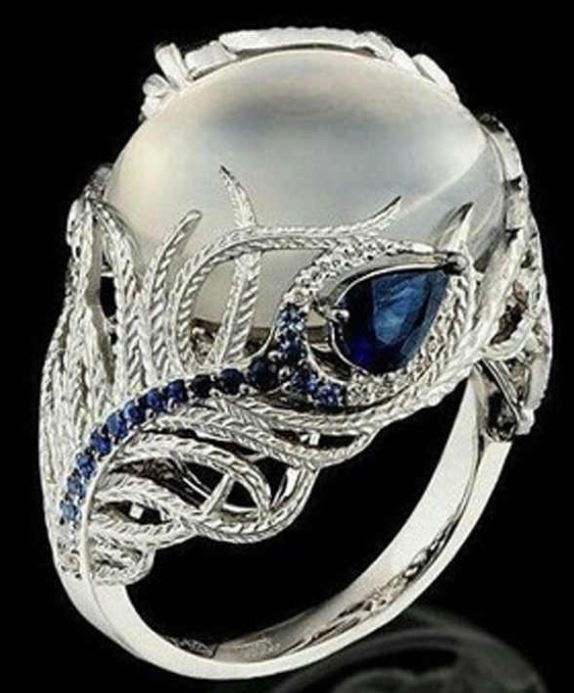 R245 Silver Feather Design Gemstones Ring - Iris Fashion Jewelry