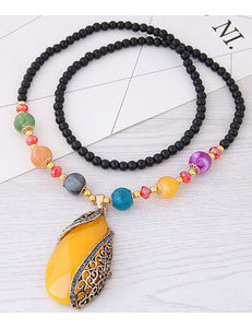 N701 Multi Color & Yellow Water Drop Pendant Necklace with FREE Earrings - Iris Fashion Jewelry