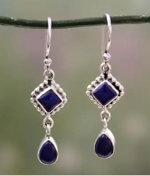 E1175 Silver Blue Dangle Earrings - Iris Fashion Jewelry