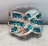 R448 Silver Turquoise Rhinestones Ring - Iris Fashion Jewelry