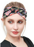 H607 Navy Blue Floral Palmetto Leaf Cross Knotted Head Band - Iris Fashion Jewelry