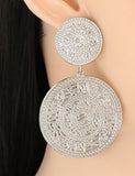 E1636 Large Silver Textured Circle Earrings - Iris Fashion Jewelry