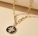 N44 Gold Black Enamel Circle Cross Design Necklace with FREE Earrings - Iris Fashion Jewelry