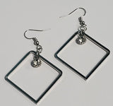 *E427 Silver Diamond Shape with Rhinestone Earrings - Iris Fashion Jewelry