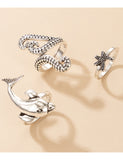 RS75 Silver Color Dolphin Tentacles Starfish 3 Piece Ring Set - Iris Fashion Jewelry