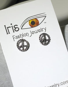 E1559 Silver Textured Peace Sign Earrings - Iris Fashion Jewelry