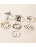 RS77 Silver Color Mushroom 7 pc. Ring Set - Iris Fashion Jewelry