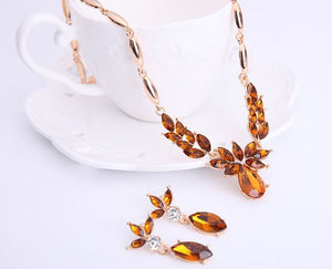 N1700 Gold Brown Gemstone Necklace with FREE Earrings - Iris Fashion Jewelry