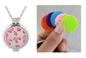 N1592 Silver Stars Essential Oil Necklace with FREE Earrings PLUS 5 Different Color Pads - Iris Fashion Jewelry