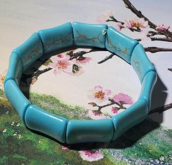 B1121 Turquoise Crackle Bamboo Shape Stone Bracelet - Iris Fashion Jewelry