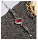 B1170 Silver Decorated Red Gem Bracelet - Iris Fashion Jewelry