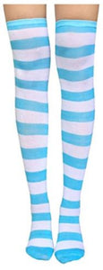 SF128 Light Blue & White Wide Stripe Thigh High Socks - Iris Fashion Jewelry