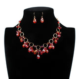 *N1906 Gold Pink Iridescent Gem Necklace with FREE Earrings - Iris Fashion Jewelry