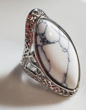 R131 Silver White Crackle Stone Ring - Iris Fashion Jewelry