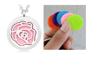 N1158 Silver Rose Essential Oil Necklace with FREE Earrings PLUS 5 Different Color Pads - Iris Fashion Jewelry