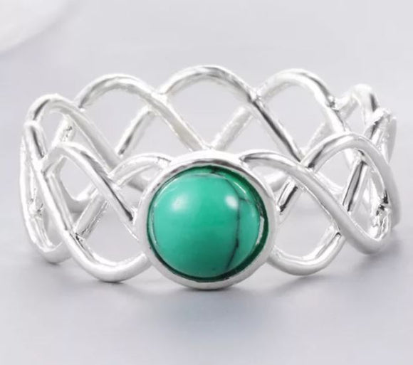 R213 Silver Turquoise Gem Ring - Iris Fashion Jewelry