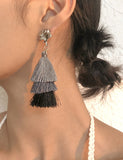 E1282 Silver Black & Gray Tassel Earrings - Iris Fashion Jewelry