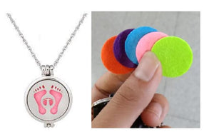 N1405 Silver Mommy & Baby Feet Essential Oil Necklace with FREE Earrings PLUS 5 Different Color Pads - Iris Fashion Jewelry