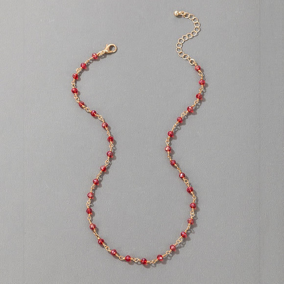 N569 Gold Iridescent Red Bead Choker Necklace with FREE EARRINGS - Iris Fashion Jewelry