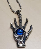 N1651 Silver Blue Eyeball Hand on Beaded Chain Necklace - Iris Fashion Jewelry