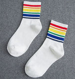 SF1153 White Thin & Thick Line Rainbow Socks - Iris Fashion Jewelry