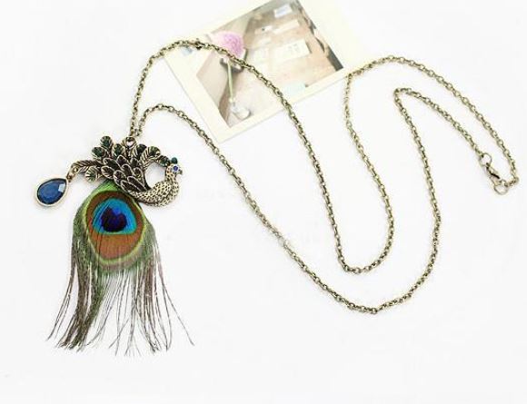 N783 Bronze Peacock Feather Necklace with FREE Earrings - Iris Fashion Jewelry