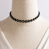 N839 Black Flower Rhinestone Choker Necklace with FREE Earrings - Iris Fashion Jewelry