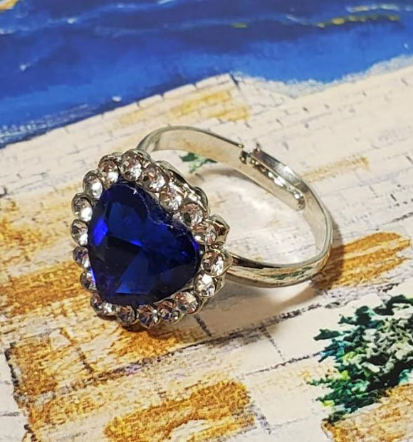 AR46 Silver Royal Blue Heart Gemstone Adjustable Ring - Iris Fashion Jewelry