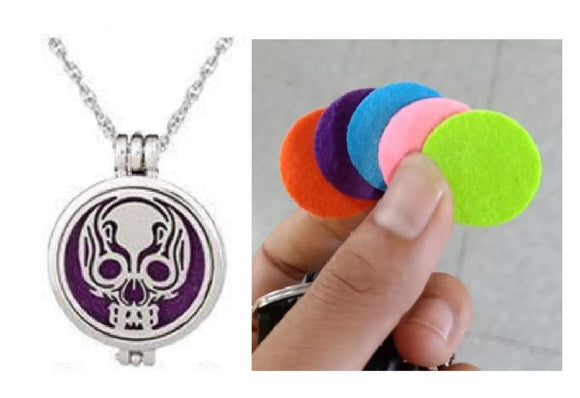 N647 Silver Skull Essential Oil Necklace with FREE Earrings PLUS 5 Different Color Pads - Iris Fashion Jewelry