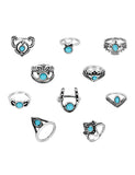 RS39 Silver Color Blue Gem 10 Piece Ring Set - Iris Fashion Jewelry