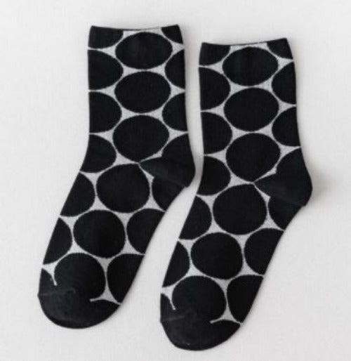 SF1222 White Black Circles Socks - Iris Fashion Jewelry