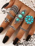 RS66 Silver Turquoise Stone 7 pc. Ring Set - Iris Fashion Jewelry