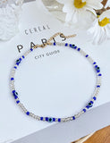 N996 Gold Royal Blue Bead Clear Seed Bead Necklace With FREE Earrings - Iris Fashion Jewelry