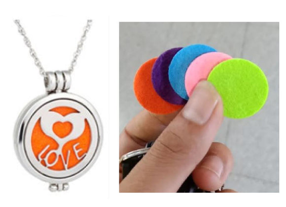 N1174 Silver Heart Love Essential Oil Necklace with FREE Earrings PLUS 5 Different Color Pads - Iris Fashion Jewelry