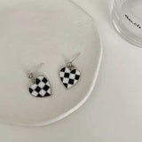 E1716 Silver Heart Checkerboard Earrings - Iris Fashion Jewelry