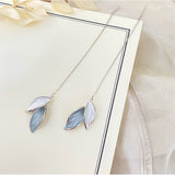 E1677 Silver Blue & White Leaf Dangle Earrings - Iris Fashion Jewelry