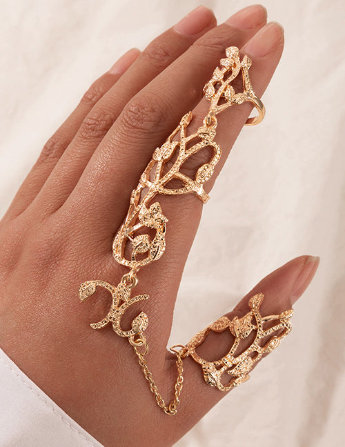 AR49 Gold Floral Finger Chain Ring - Iris Fashion Jewelry