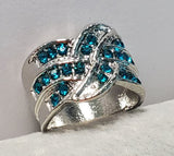 R448 Silver Turquoise Rhinestones Ring - Iris Fashion Jewelry