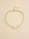 N570 Gold V Design with Pearl Choker Necklace with FREE EARRINGS - Iris Fashion Jewelry
