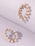 E1800 Gold Pearl Rhinestone Oval Earrings - Iris Fashion Jewelry