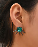 E1708 Gun Metal Spike Green Gemstone Earrings - Iris Fashion Jewelry