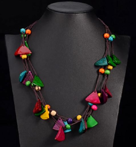 N1914 Multi Color Triangle Wooden Necklace with FREE EARRINGS - Iris Fashion Jewelry