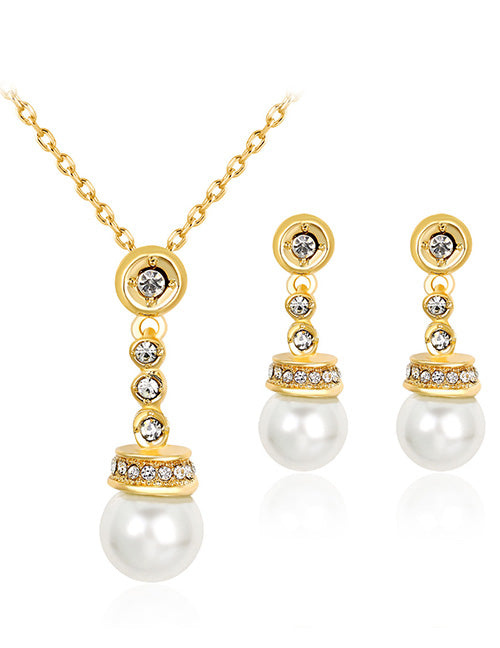 N400 Gold & Gems Pearl Necklace with FREE Earrings - Iris Fashion Jewelry
